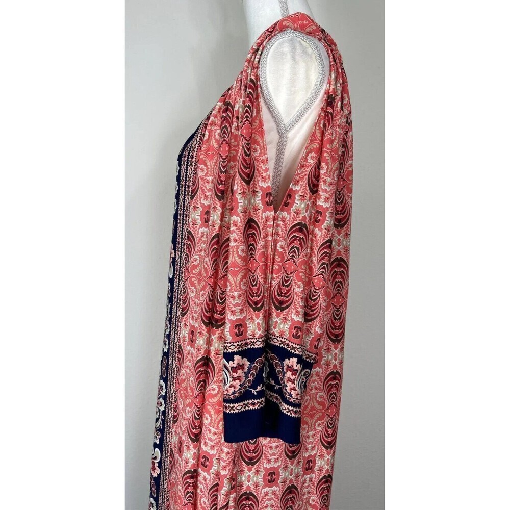 London Times Medallion Border Print Midi Shift Pink Navy Keyhole Plus Size 20W - Picture 9 of 12